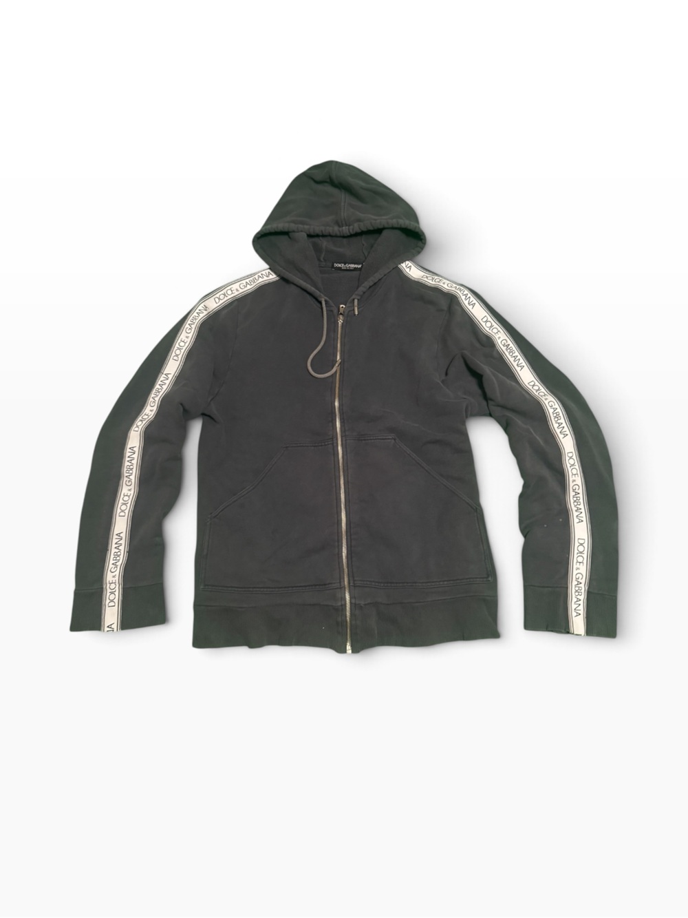 Dolce & Gabbana Black Zip Hoodie with Logo Tape